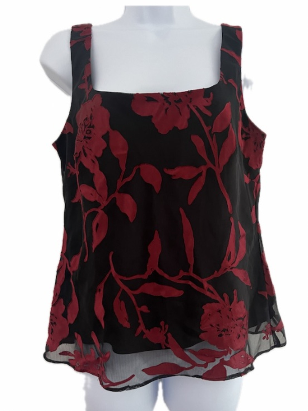 Alex Evenings Black & Red Floral Burnout Tank Top Size L